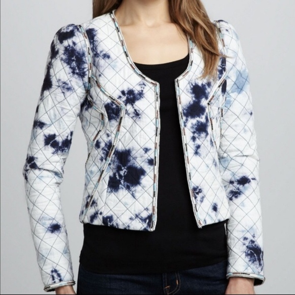 Maison Scotch tie dyed quilted beaded jacket